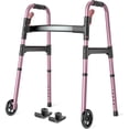 thumbnail image 1 of Andadores plegables HOMLAND para personas mayores con ruedas, ligeros, con ruedas, FSA/HSA, con altura ajustable y estructura de aluminio, color rosa rojizo, 1 of 5