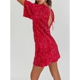 thumbnail image 5 of Niusricy Women's Sexy Sequin Mini Dress Ladies Sparkly Round Neck T-Shirt Dress Loose Casual Shiny A-line Dress Fashion Short Sleeve Open Back Tie-Up Evening Dress for Party Bar Club, 5 of 6