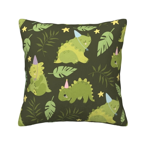 Square Throw Pillow Covers with Core, Fun Green Dinosaur Pillows for Sofa Beds, 20"x20"