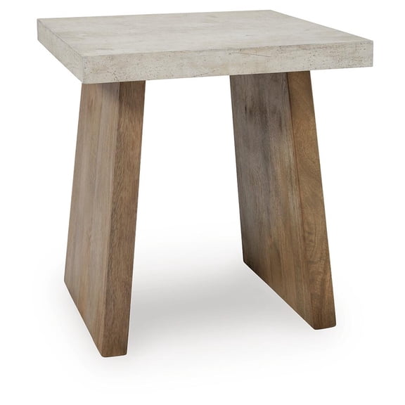 Signature Design by Ashley Brendalhouse Contemporary Square End Table - Faux Cement Top with Mango Wood Base, Light Brown