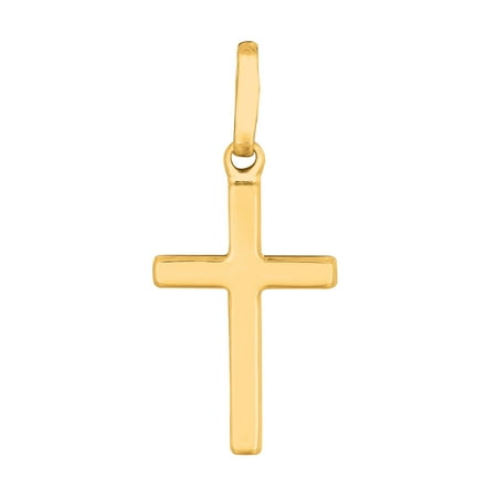 JewelryAffairs 14k Yellow Gold Shiny Square Flat Style Cross Pendant