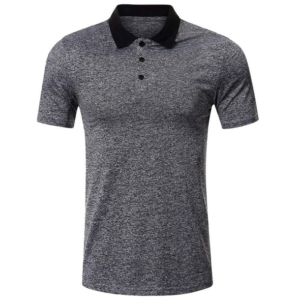 Camiseta informal de manga corta holgada para hombre, de color liso, con solapa: tejido cómodo, versátil para casa, trabajo y fiestas.