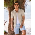 thumbnail image 3 of COOFANDY Mens Knit Button Down Shirt Short Sleeve Casual Polo Shirts Vintage Summer Beach Shirts Coffee, 3 of 5