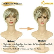 QUEENTAS Short Blonde Pixie Cut Wig for Women, Natural Looking Layered Wig with Bangs, Glueless Easy Wear Synthetic Hair Wig with Adjustable Cap, Brown Root Ombre