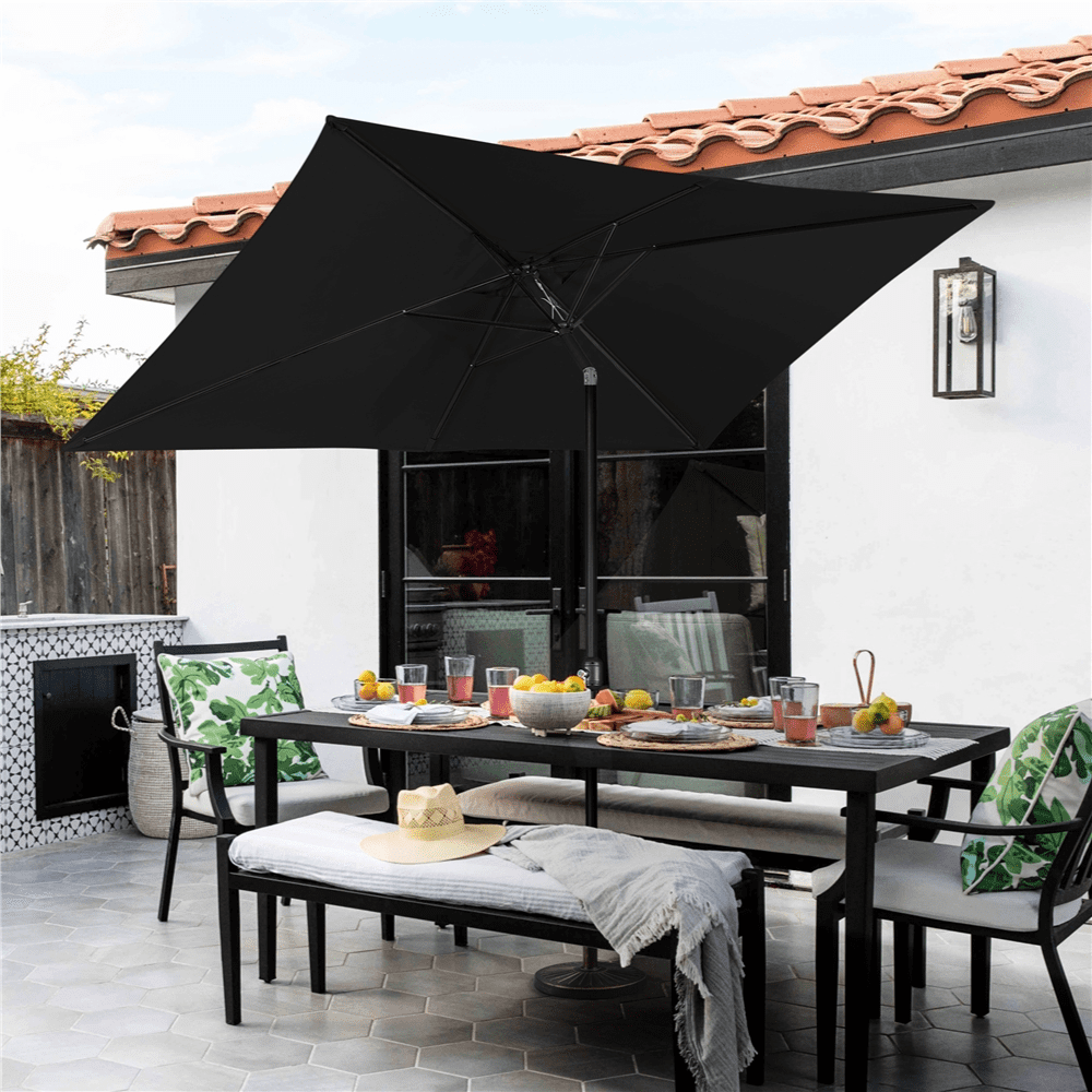 Renwick Outdoor Rectangular Patio Umbrella with Adjustable Canopy, Black