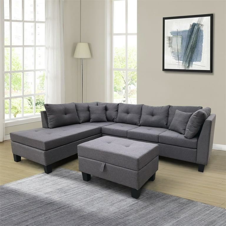 Chaise Sofa Ottoman Set Baci Living Room