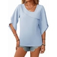 thumbnail image 2 of Dycnvjo Womens 2025 Summer 1/2 Sleeve Tunic Tops Chiffon Work Blouse V-Neck Dressy Casual Shirt Light Blue XXL, 2 of 9