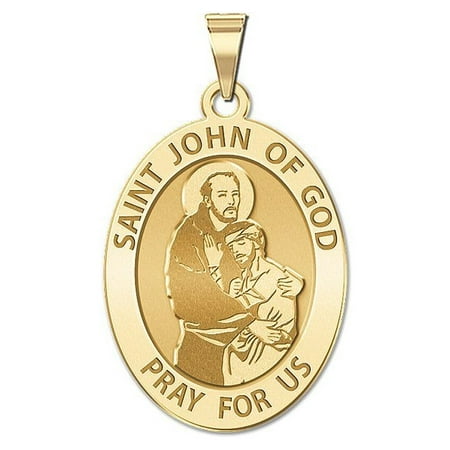 - Saint John of GOD Religious Medal - 3/4 Inch X 1 Inch -Solid 14K Yellow Gold