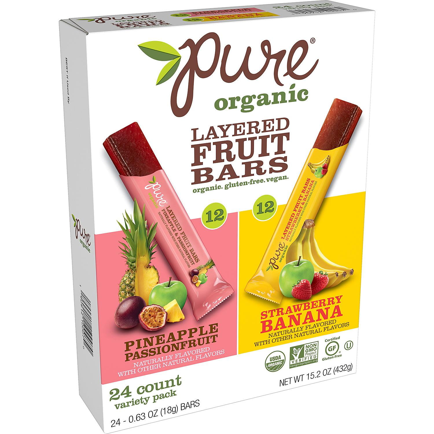 Pure Organic Layered Fruit Bars, Variety Pack of 24, 0.63 oz each