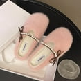 thumbnail image 6 of Pink Women'S House Slippers Plush Bow Decor Warm Comfortable Cozy Indoor Anti-Skid Slip-On Shoes For Home Size 37, 6 of 7