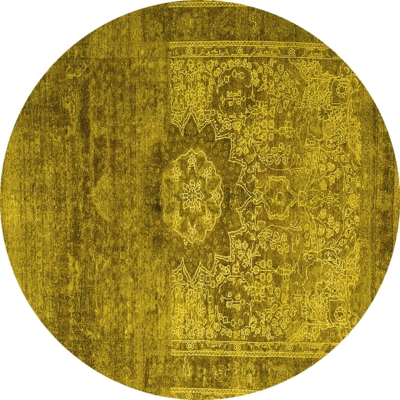 Ahgly Company Machine Washable Indoor Round Persian Yellow Traditional Area Rugs, 8' Round
