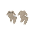 thumbnail image 2 of Loicainy Infant Baby Boy Fall Outfit 3 6 12 18 Months Letter Embroidery Striped Waffle Long Sleeve Rompers and Pants 2 Piece Clothes Set, 2 of 9