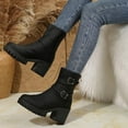 thumbnail image 5 of Tawop women's Boots Mid-Calf Chunky Heel Buckle Winter Round Toe Fall Black Boots, 5 of 9