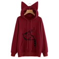 thumbnail image 1 of Guardurnaity Camisa con capucha de mujer con estampado de gato de dibujos animados de corte holgado Sudadera con capucha de manga larga con cuello de Prendas para la parte del cuerpo Vino rojo S Guardurnaity FS9881-11, 1 of 1