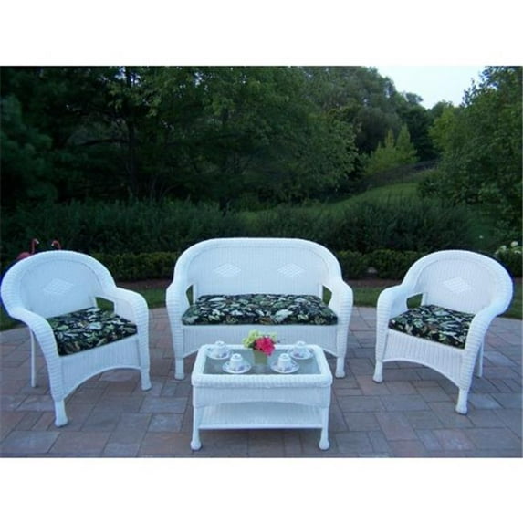Oakland Living 90027-4-BF-HN Resin Wicker 4-Piece Seating Set with Cushioned Loveseat