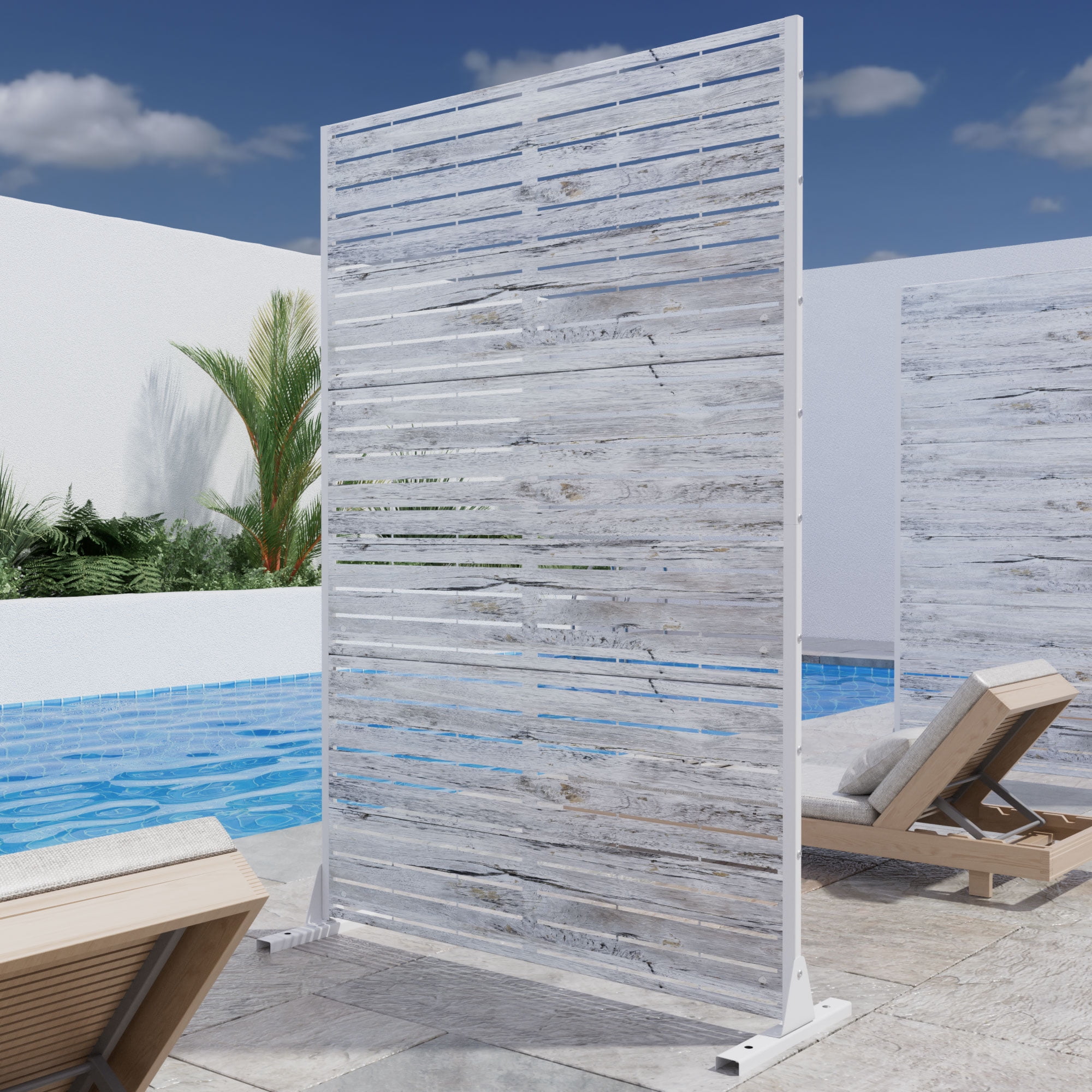 MAYEERTY 72" × 47" Outdoor Privacy Screen, Metal Decorative Screen, White