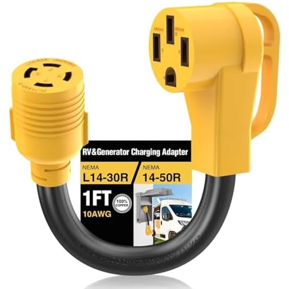 30 Amp RV Generator Adapter Cord, NEMA L14-30R Twist Lock Female to 14-50R Female with Grip Handle, 10AWG, 1.5FT, Heavy-Duty 4C STW Extension for RV, Camper, Trailer, and EV Charger$