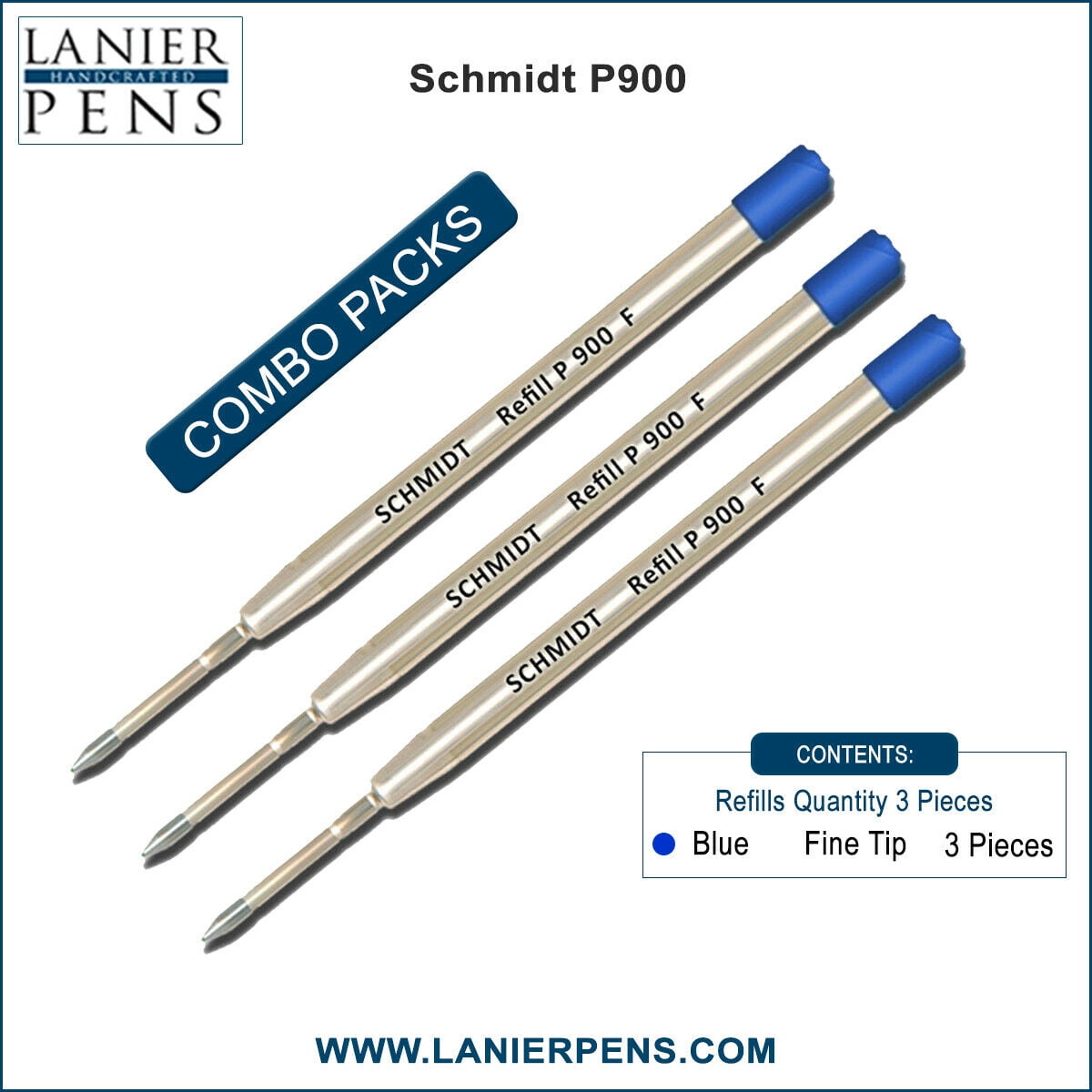 3X Schmidt P900 F Parker Style Ballpoint Refill Blue Ink Fine Tip