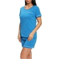thumbnail image 5 of Women Plus Short Sleeve Pj Set,2-Piece Female Pant Set,Sleepwear Set Loungewear,Blue-L, 5 of 9