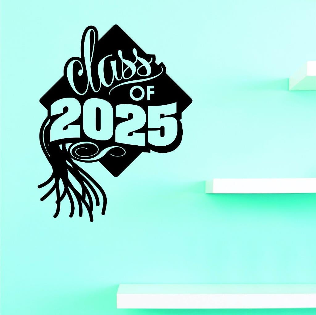 Custom Decals Class Of 2025 Wall Art Size 10 X 20 Inches Color Black