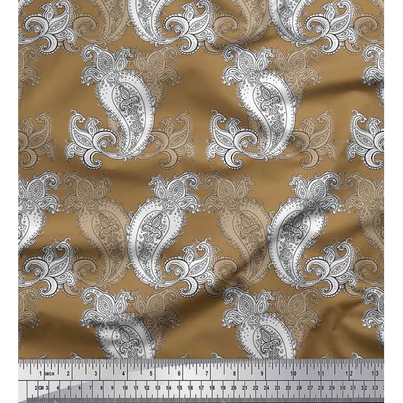 Soimoi Cotton Duck Fabric Black Sketch Paisley Print Fabric by The Yard 42 Inch Wide