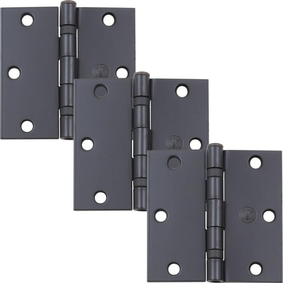 Stone Harbor Hardware 3-1/2" Ball-Bearing Door Hinges, Square Corner, Matte Black, 3-Pack