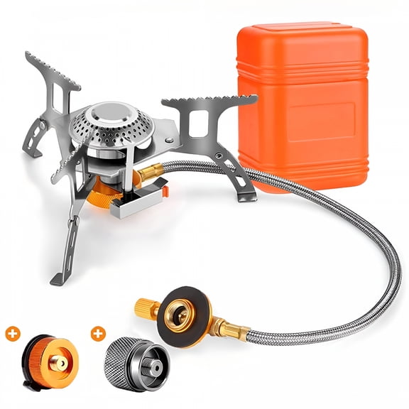 HIBIBUD 3700W Portable Foldable Camping Gas Stove – Backpacking Stove with Piezo Ignition, Stove Adapter & Carrying Box, Compatible with Butane & 7/16 Thread Canisters