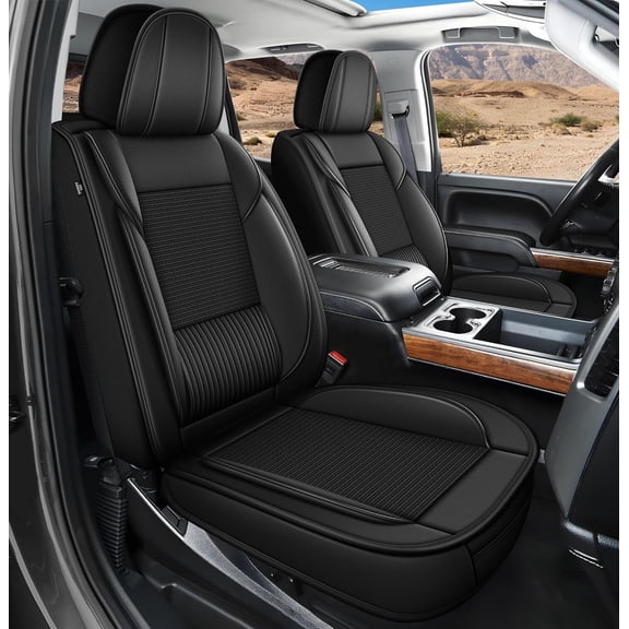 For Chevrolet Silverado Seat Covers 2007-2025 2026 & Gmc Sierra 1500 2500hd 3500hd Crew Cab Leather Ice Silk Seat Cushion(5 Seats,Black)