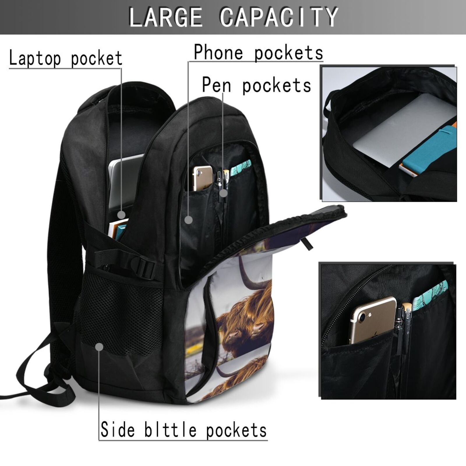 Vsdgher Portrait Of Cow With Its Baby Cow Print Travel Laptop Backpack, Laptops Backpack with USB Charging Port, Water Resistant Computer Bag Gift for Men & Women