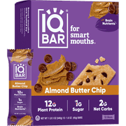 IQBAR Brain and Body Almond Butter Chip Keto Protein Bars - Low Carb, Low Sugar - 12-Count Box Energy Bars