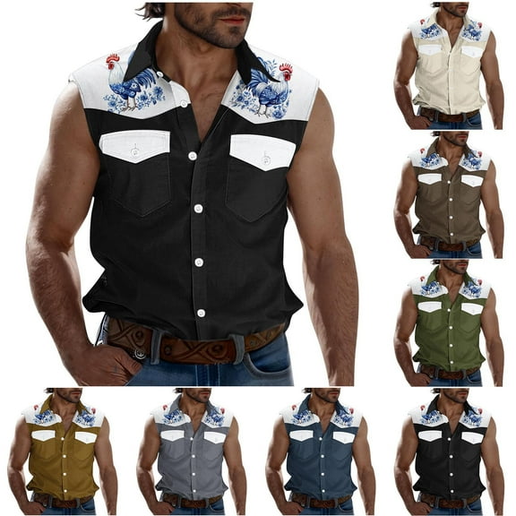 GERsome Men's Sleeveless Tank Tops Color Block Button Up Shirts Casual Vest T Shirts with Pockets S-3XL
