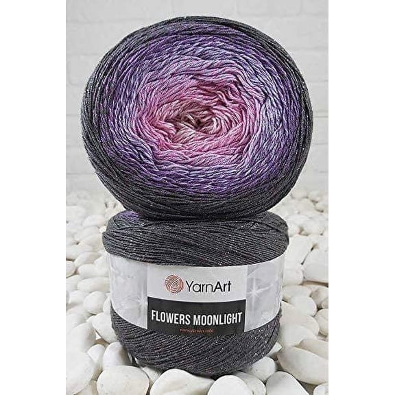 YarnArt Flowers Moonlight Glitter Cotton Yarn, Soft, Rainbow Crochet, Metallic Lurex handknit Shiny, Silvery Cake, Multicolor Cotton, 1 Skein Weight 9.17oz Lenght 393.7 inches, 1 Fine Yarn (3276)