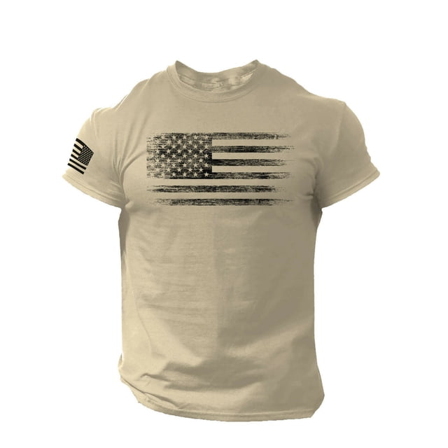 Kcodviy T-Shirt pour Homme Usé Drapeau Hommes Chemise Unie à Boutons Col Rond Imprimée Courte Blouse Habillée pour Homme Manches Blouse pour Homme