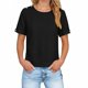 thumbnail image 1 of TaTaai Women's short sleeve crew neck top, linen cotton fabric, solid color, button cuffs, cutout detail, pullover style, casual loose fit, soft breathable, ideal for daily outings Gift, 1 of 8