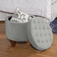 thumbnail image 4 of HomePop Pouf de Rangement Rond en Velours Capitonné à Boutons avec Couvercle Amovible, Gris, 4 of 5