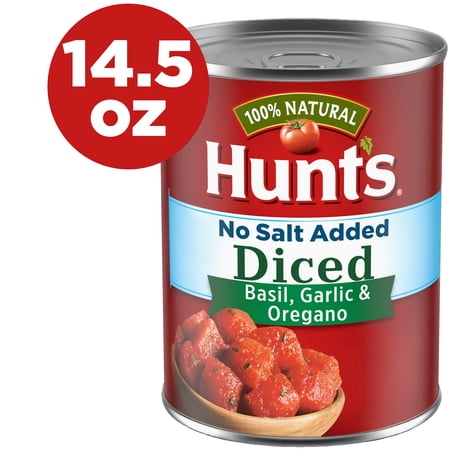 HUNTS Diced Tomatoes With Basil Garlic And Oregano No Salt Added, 14.5 OZ