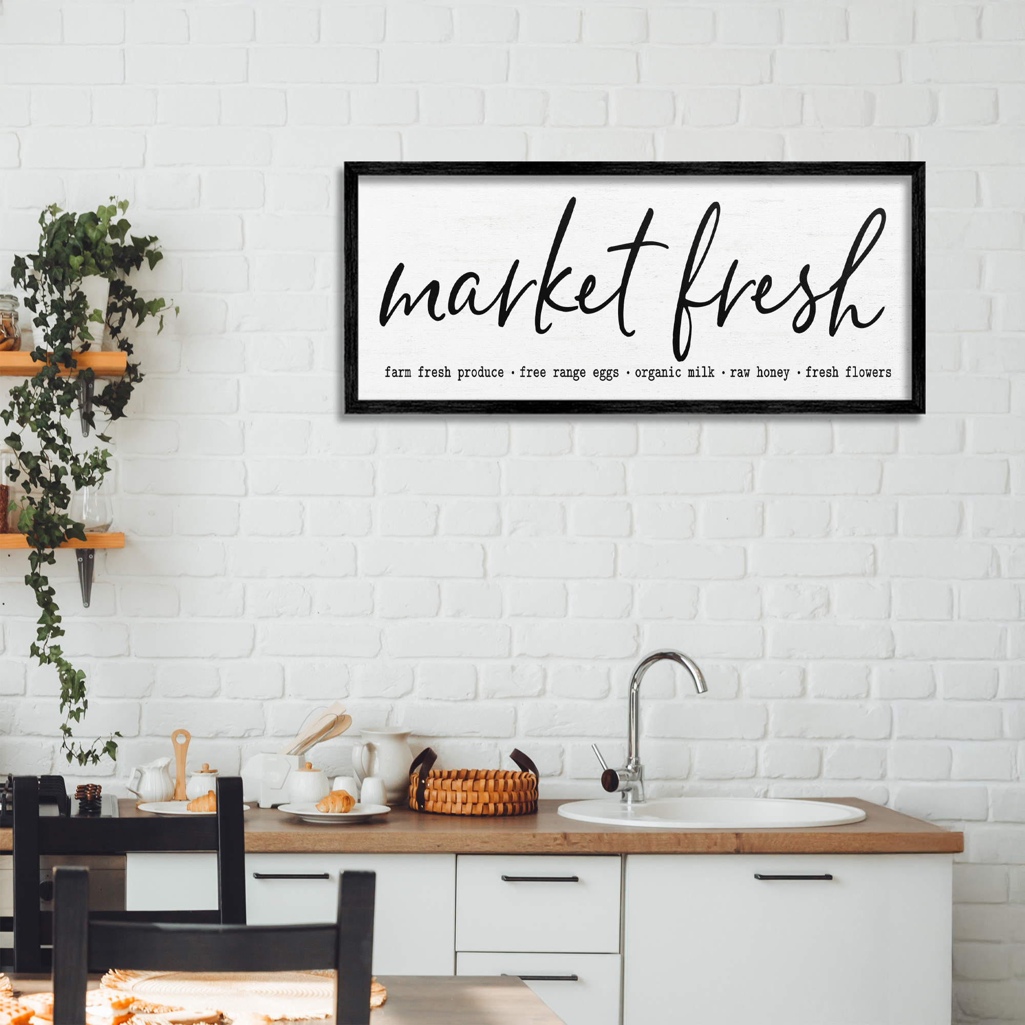 Market Fresh Organic Black Framed Giclee Art, design by Lettered and Lined