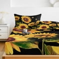 thumbnail image 6 of Full Size Fitted Sheet Set - Sunflower 3 Piece Bedding Sets 16" Deep Pocket Fitted Sheet with 2 Pillowcases Summer Bee Botanical Floral Black Brushed Microfiber Hotel Luxury Bed Sheets, 6 of 9