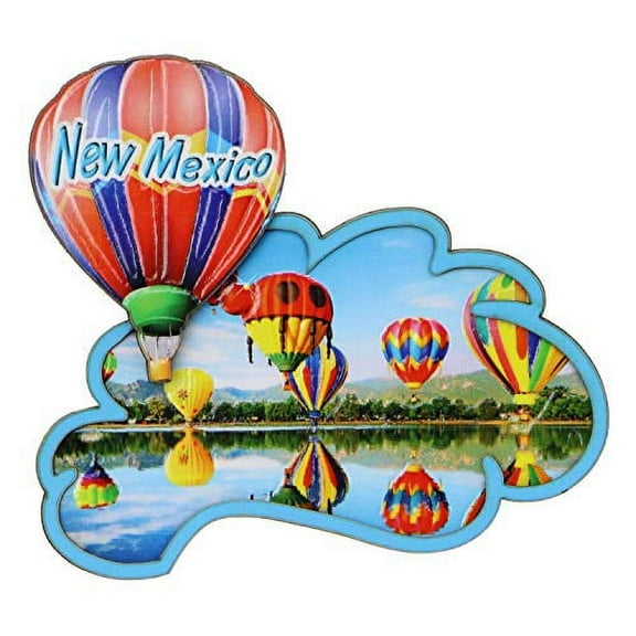 3D New Mexico Magnet with Hot Air Balloons, Wooden 4 Inches