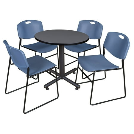 UPC: 0843532072127 | Regency Kobe Round Breakroom Table with 4 Stackable Zeng Chairs