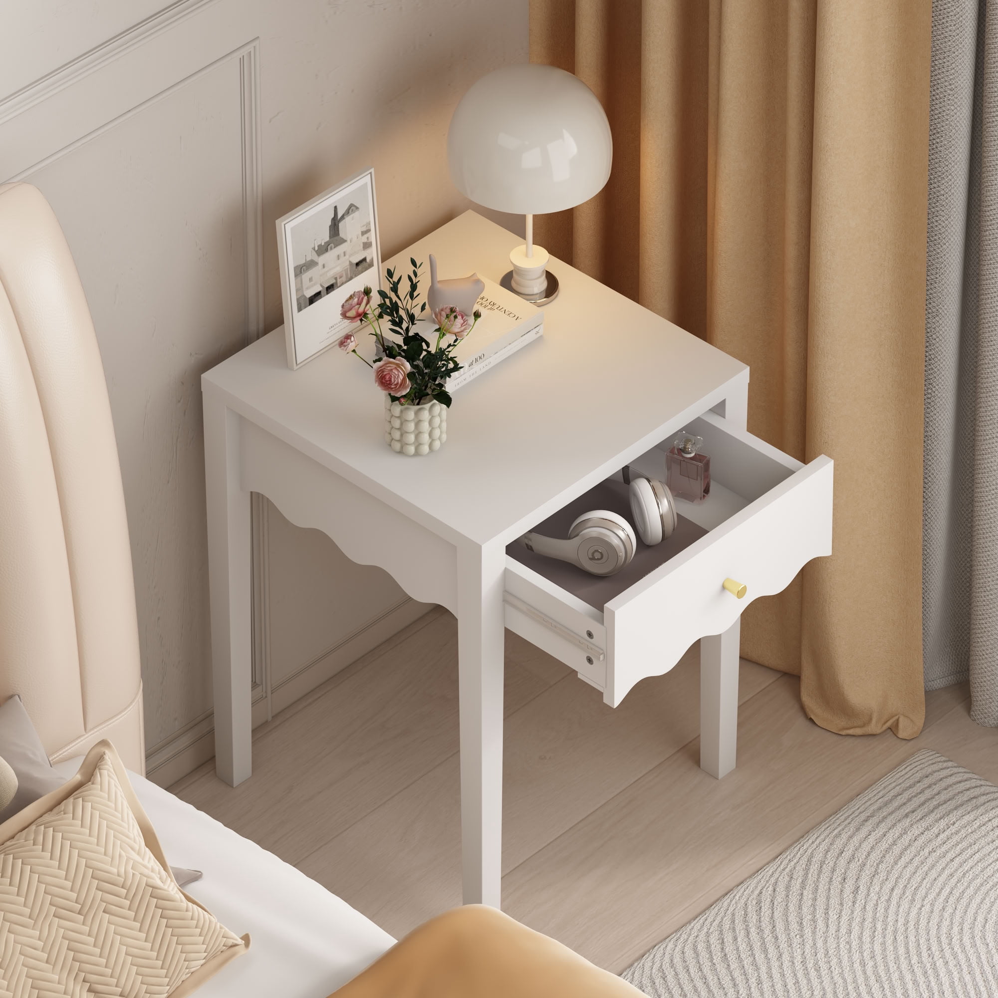 MAYEERTY Modern Nightstand with Drawer, Compact Freestanding Bedside Table for Bedroom Living Room Apartment Dorm Small Spaces