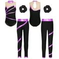 thumbnail image 6 of Sholeno Kids Girls Gymnastics Dancce Outfits Metallic Striped Leotard Bodysuit Unitard with Pants Purple&Black 14, 6 of 7