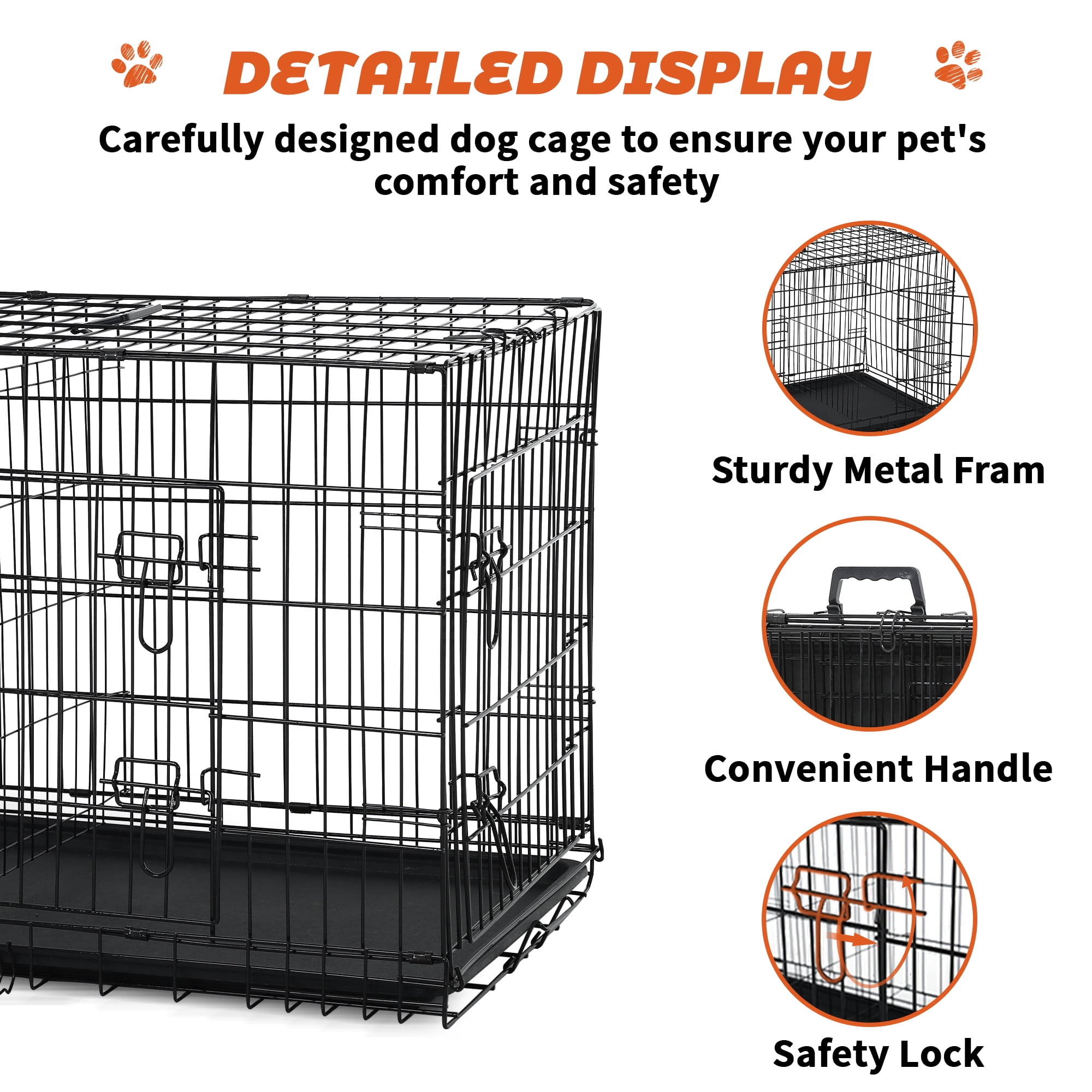 CL.HPAHKL 36 Inch Double-Door Dog Crates for Medium Small Dogs, Portable Folding Metal Dog Cage, Indoor and Outdoor Dog Kennels with Divider Panel, Leak-Proof Pan, Locks, Handle, Black