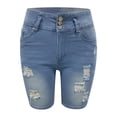 thumbnail image 6 of Clearance! Lisingtool Women's Ripped Mid Denim Shorts Hem Stretch Jean Shorts Blue on Clearance, 6 of 7