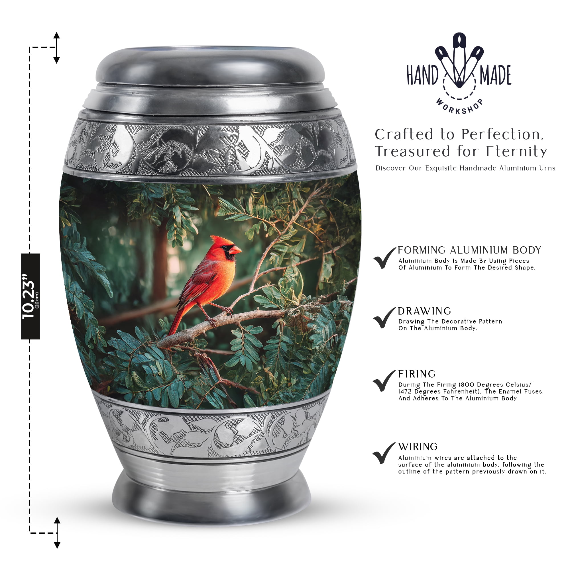 Cardinal Bird Funeral Urns For Adult Male, Large Green Cremation Urns For Human Ashes Adult Female, Memorial Urn For Mom, Leaf Burial Urn For Human Ashes, 10 Inch