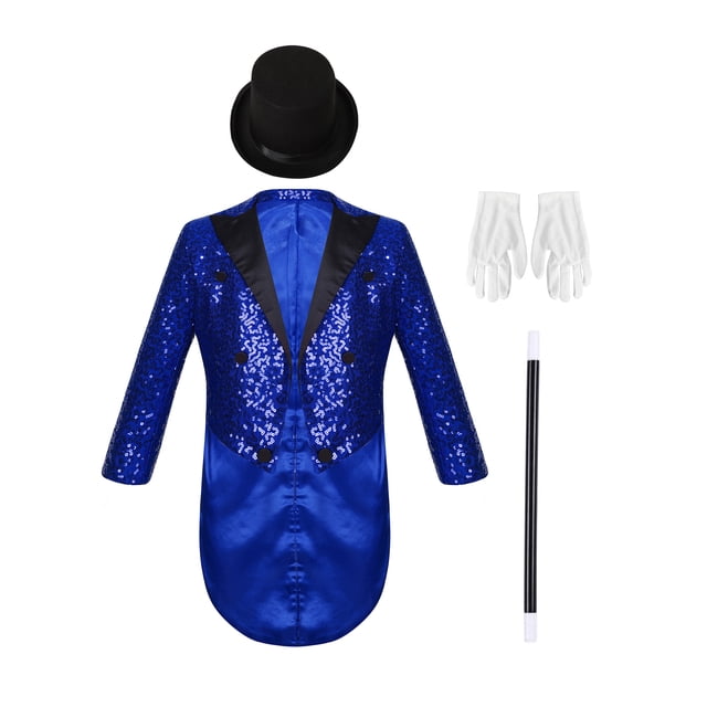 Jizyo Kids Magician Set Sequined Tailcoat with Accessory for Holiday Carnival Stage Performance Themed Party Blue 6