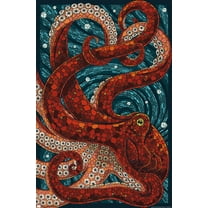 Lantern Press - Yachats, Oregon, Octopus Mosaic Wall Poster, 22.375" x 34"