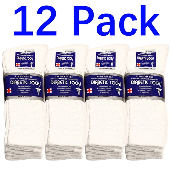 Falari Diabetic Crew Socks Physicians Approved Socks for Men Women Legs Blood Circulatory Problems Diabetes Edema Neuropathy 9-11 White 12-Pack