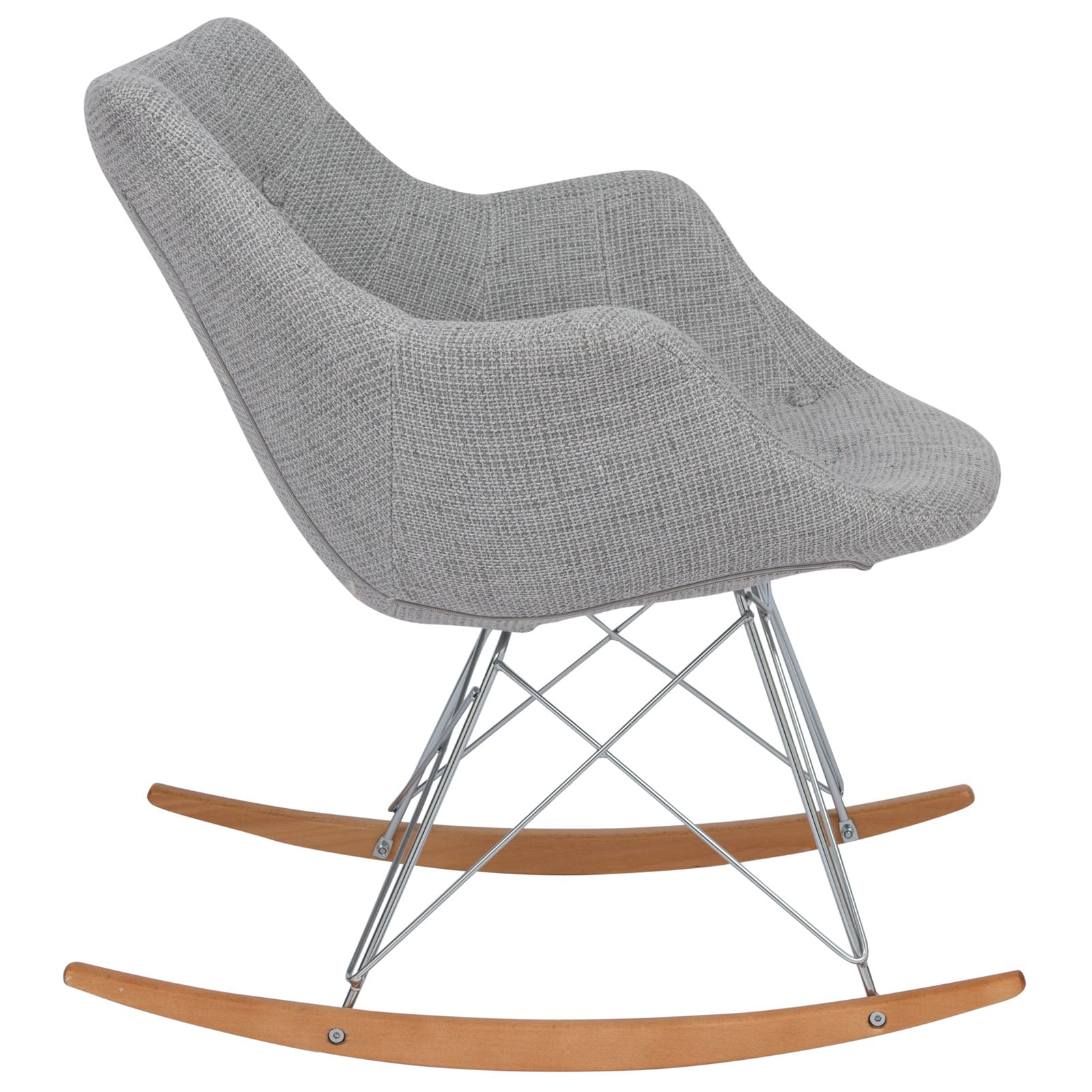Modern Upholstered Rocking Chair – Small Accent Chair for Nursery, Kids, or Living Room | Nursing Chair with Curved Back & Wood Rocker Legs, Grey