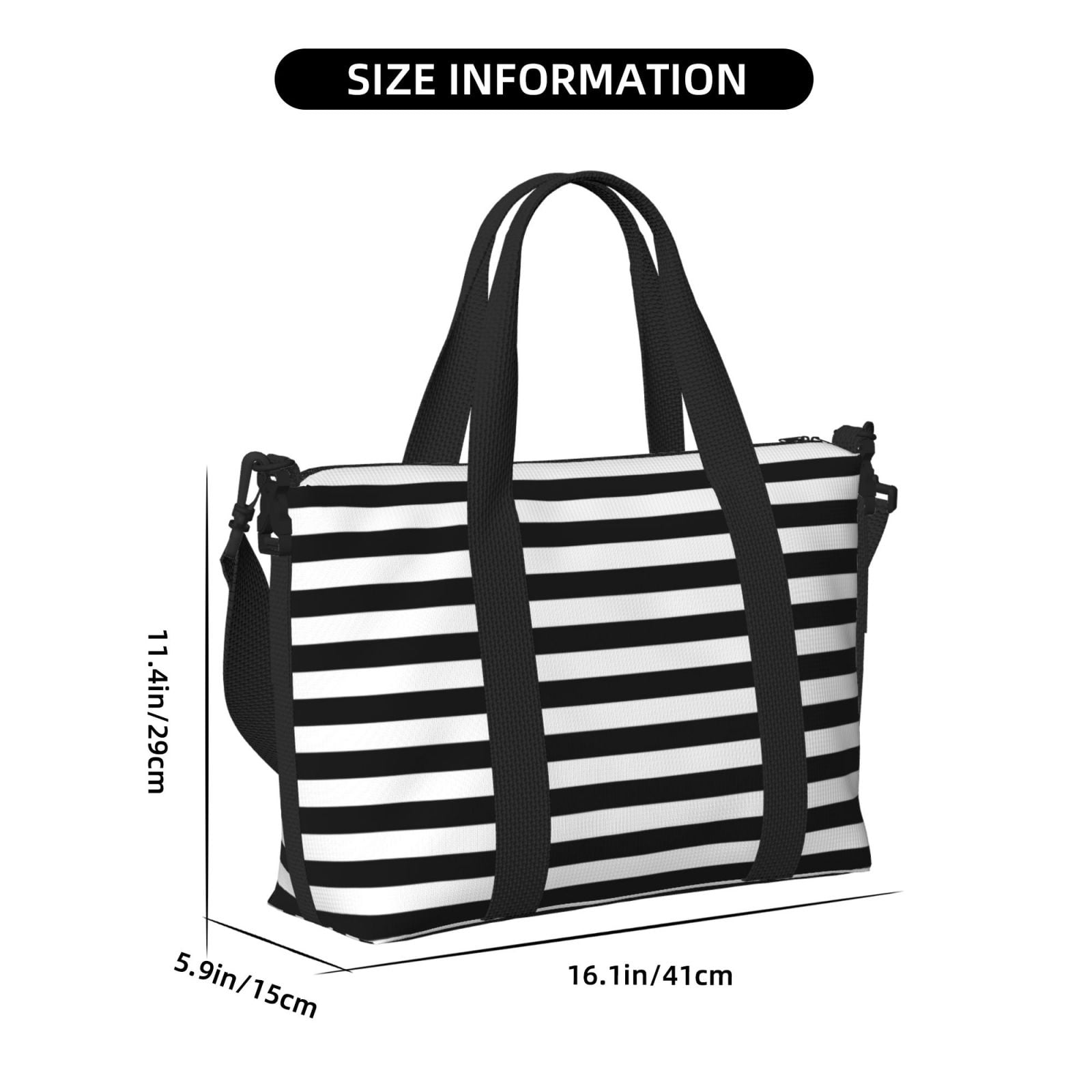 Travel Duffel Bag Black And White Stripe Sports Tote Gym Bag Shoulder Weekender Overnight Bag For Women Men